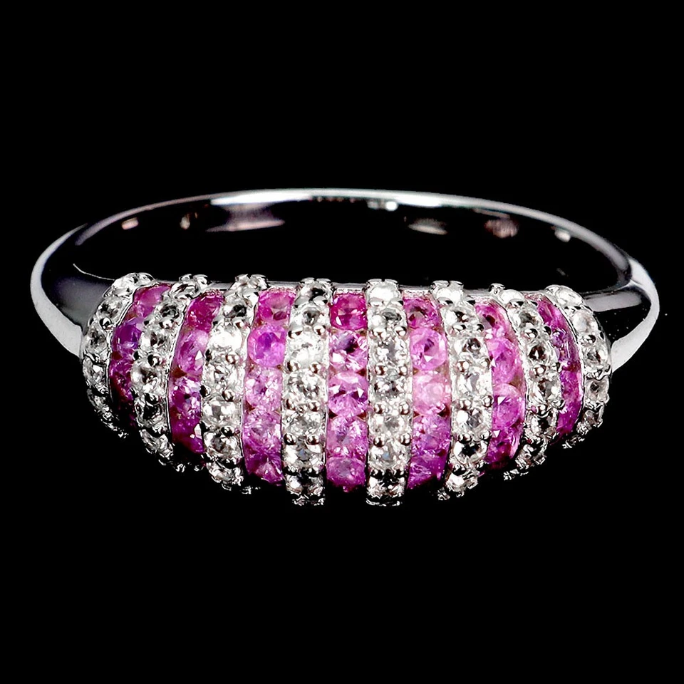 925 Anillo Plata de Ley Zafiro Rosa Diamante Redondo Corte Gema Joyería Talla 7 - Imagen 1 de 4