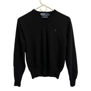 Polo Ralph Lauren Sweater Medium Boys 100% Merino Wool Black V-Neck Pullover - Picture 1 of 9