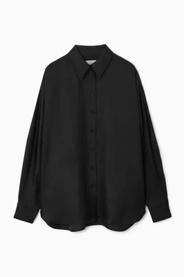 Camisa de seda manga murciélago COS de gran tamaño en negro 2 Foto 1 de 4