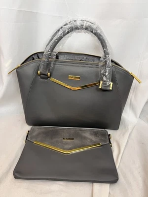JOY & IMAN large gray bag tote matching clutch NEW - Image 1 of 4
