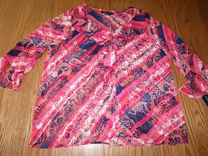 Nwt Womens Jones New York Navy Pink Bloom Blouse Ruffle Top Navy 3/4 M XL $89 - Picture 1 of 2