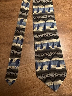 Corbata de Seda J GARCIA Hombre Azul Tostado Negro Abstracto Feliz Cumpleaños Colección Foto 1 de 4