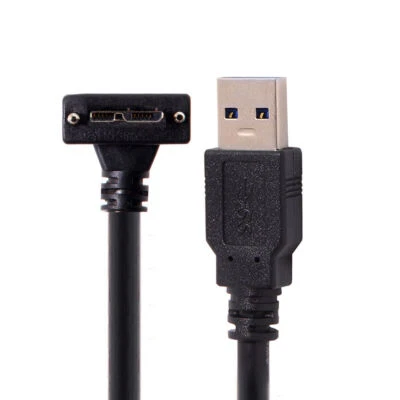 USB 3.0 to 90 Degree Down Angled Micro USB Screw Mount Data Cable 3m for Camera - Image 1 of 4