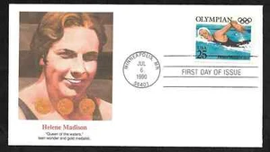 SWIMMING OLYMPIAN HELENE MADISON 1990 FLEETWOOD CACHET FDC UNADDR - Picture 1 of 1
