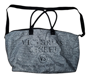 Victoria’s Secret Tote Bag Black and Silver Glitter Weekender Metallic Large