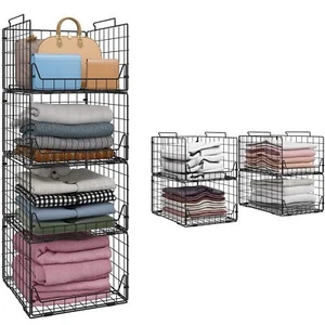 Stackable Closet Organizers And Storage Bins 4 Pack Sturdy Metal Clothes Storage - Picture 1 of 7