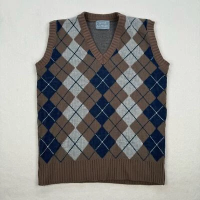 Suéter Pullover Vintage Le Tigre Talla Mediana Marrón Azul Argyle Cuello en V EE. UU. Foto 1 de 4
