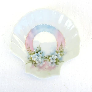 VTG Scallop Shell Dish "Patty" Floral Pink Blue Appetizer Trinket Candy Jewelry - Picture 1 of 10