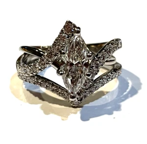 GIA 14K 10k White gold 1.72ct Marquise Diamond engagement ring 5.9g wedding band - Picture 1 of 7