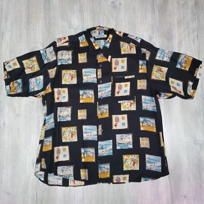 Men's Bullock & Jones Nautical Village Asian Farm Black Rayon Button Up Shirt XL - Image 1 of 4