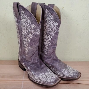 Corral Women's Brown Flower Vine Embroidery Cowboy Boots Size US 7W (A 2663) - Picture 1 of 16