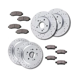Front and Rear Disc Rotors Ceramic Brake Pads Drilled and Slotted Brake Kit R... - Picture 1 of 1