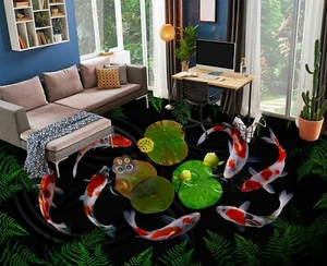 3D Goldfish Leaves 32RAIN47 Floor WallPaper Murals Wall Print Decal AJ Honey - Picture 1 of 5
