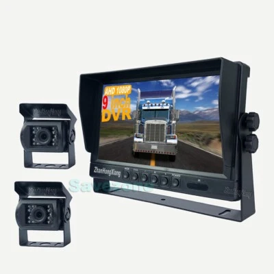 9" DVR Record Monitor + 2x HD 1080P Rear View Backup Camera Kit RV Truck 10m20m - Image 1 of 4