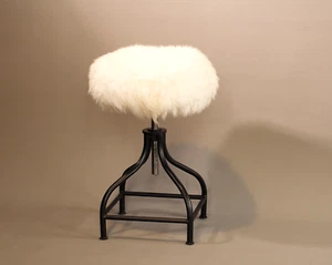 Bar stool, handmade, black steel,natural leather seat, adjustable height - Picture 1 of 5