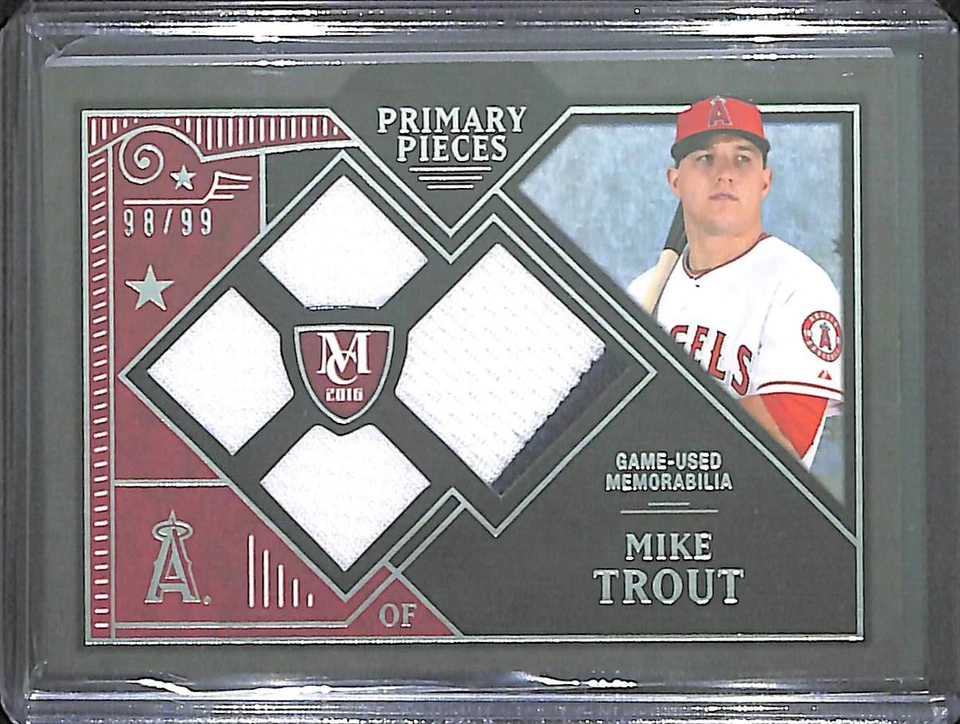 2016 Topps Museum Primary Pieces Quad Relic #PPQR-MT Mike Trout No 98 of 99 - Image 1 of 2
