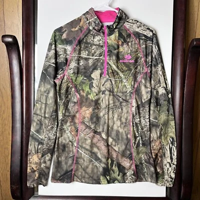 Camisa de rendimiento Mossy Oak (M) para mujer 1/4 cremallera manga larga camuflada rosa pulgares Foto 1 de 4