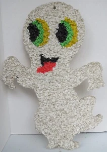 Vintage Melted Popcorn Plastic Decoration - Ghost with Yellow, Green, Black Eyes - Bild 1 von 2