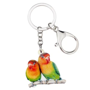 Acrylic Fischer's Lovebird Parrot Bird Keychains Purse Key Ring Charms Jewelry - Picture 1 of 5