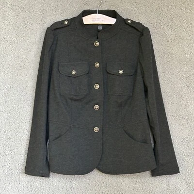 Chaqueta militar INC International para mujer talla 1X gris jaspeado mangas largas bolsillo Foto 1 de 4