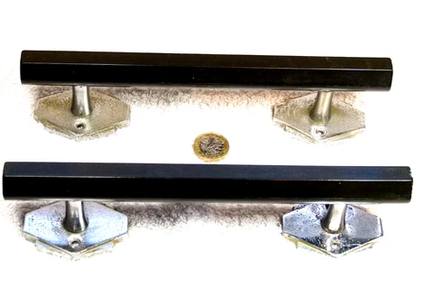 PAIR RARE CHROME & BLACK BAKELITE ART DECO LARGE DOOR PULL HANDLES 1920s-30s Cover