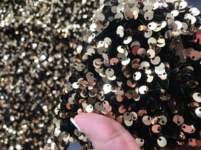 Gold All Over Sequins on Stretch Velvet (Black), 54/55", Clothing/Apparel, Decor - Image 1 of 4