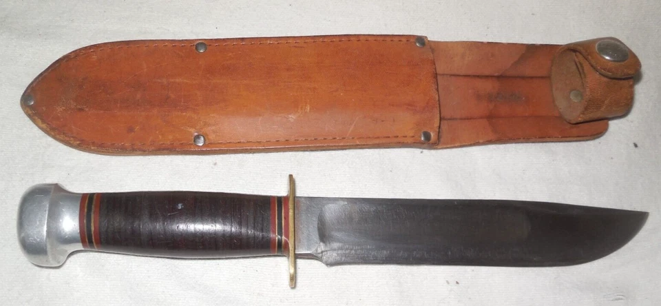 CUCHILLO Y VAINA DE CUERO VINTAGE CANICAS 7" HOJA FIJA Foto 1 de 4