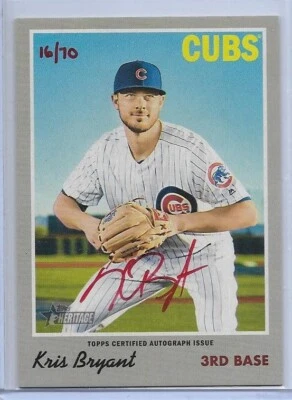 2019 TOPPS HERITAGE RED INK KRIS BRYANT AUTO SIGNED #ROA-KB #D/70 CHICAGO CUBS - Image 1 of 2