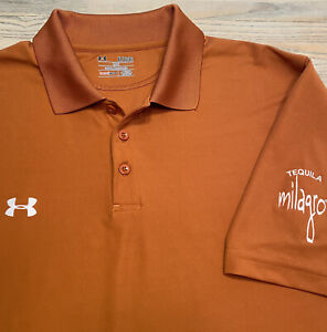 READ Under Armour Tequila Milagro Polo Shirt Orange Mens XL S/S Loose Heat Gear