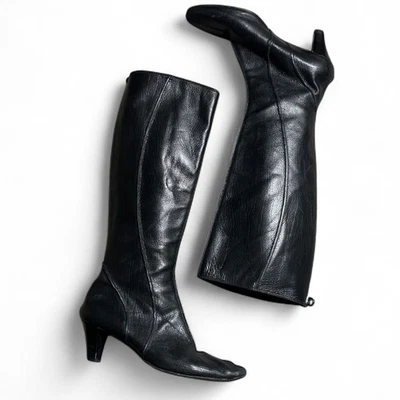 Salvatore Ferragamo Classic Black Leather Knee-High Boots Size 8.5B - Image 1 of 4