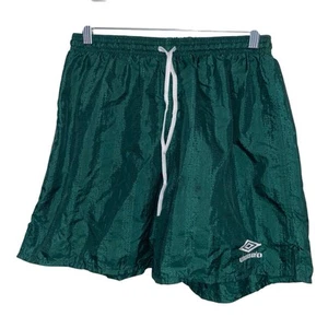 Vintage Umbro Shorts Youth Large 90s Nylon Soccer Boys Girls Green Drawstring - Picture 1 of 10