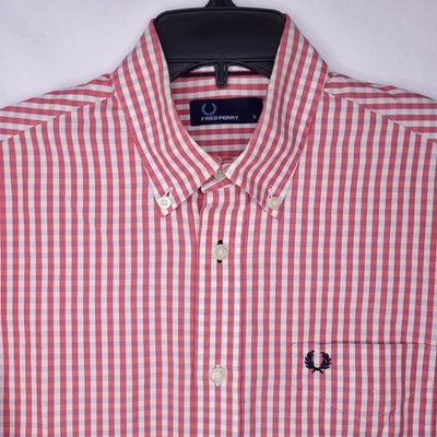 Camisa Fred Perry Para Hombre Pequeña Guinga Roja, Blanca Algodón Abotonada  Foto 1 de 4