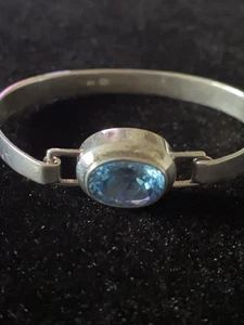 Estate Sterling Silver 925 Vintage Blue Topaz Bangle Bracelet 6” 18.4g - Picture 1 of 10