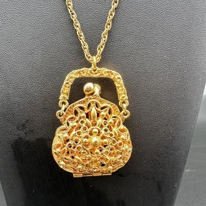 Vintage Art (Arthur Pepper) Gold Tone Filigree Purse Locket Pendant Necklace 23" - Picture 1 of 5