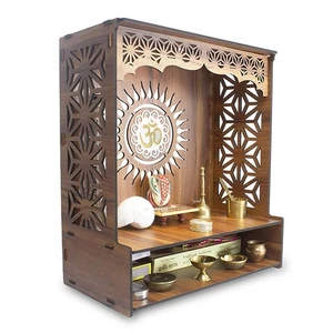 Wooden Pooja Mandir for Home & Office | Wall Mounted Temple with LED – 18x16x8.7 - Picture 1 of 7