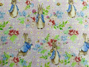 Peter Rabbit with Flowers on pink Fabric Beatrix Potter Fat Quarter 100% Cotton - Picture 1 of 2