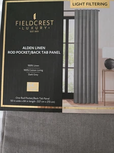 Fieldcrest Luxury Alden 100% Linen Panel Pair 50" x 84" Dark Gray Back Tab NIB - Picture 1 of 4