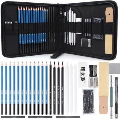 Kit de arte profesional de 33 piezas lápices de dibujo con kit de bocetos, lápices de carbón Foto 1 de 4