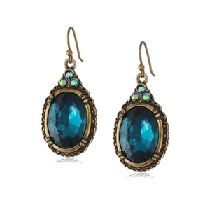 1928 Victorian Oval Earrings - Multi Faceted Crystal Drop Jewelry - Picture 1 of 2