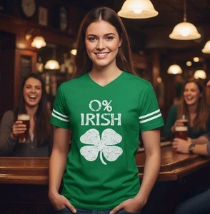Women's T Shirt  XL  Lucky Shamrock 0% Irish V-Neck Short Sleeve New - Picture 1 of 8