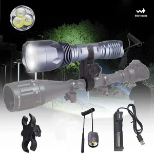 800Yard Hunting 3 LED Flashlight Torch Rechargeable White Light Scope Mount USA - Picture 1 of 10