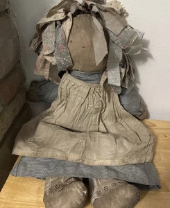Vintage Rag Doll Cloth Folk Art Handmade 24” Primitive Distressed - Picture 1 of 7