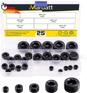 25tlg NPT Dübel Set Rohrstopfen Sortiment Kit 1/8" 1/4" 3/8" 1/2" 3/4" Carbonstee - Bild 1 von 7