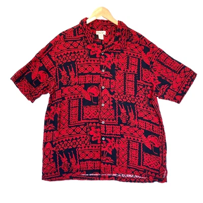 Panama Jack Shirt Mens XL Red Black Patchwork Print Crazy Festival Button Up - Image 1 of 4