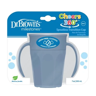 Taza de transición sin boquilla Dr Brown's Milestones Cheers360 azul 7 oz con asas Foto 1 de 4