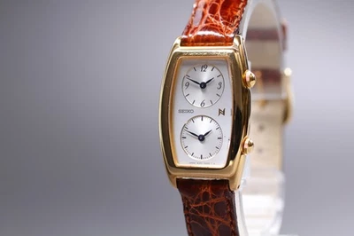 [Casi COMO NUEVO+++] Reloj de cuarzo para dama Seiko Noie dos esferas 1E20-3A00 esfera blanca dorada Foto 1 de 4