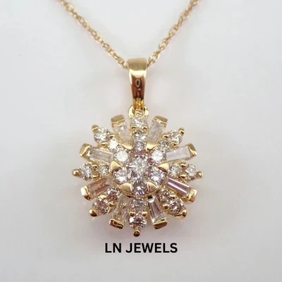 14k Yellow Gold Plated Moissanite Halo Cluster Pendant Snowflake Necklace - Image 1 of 4