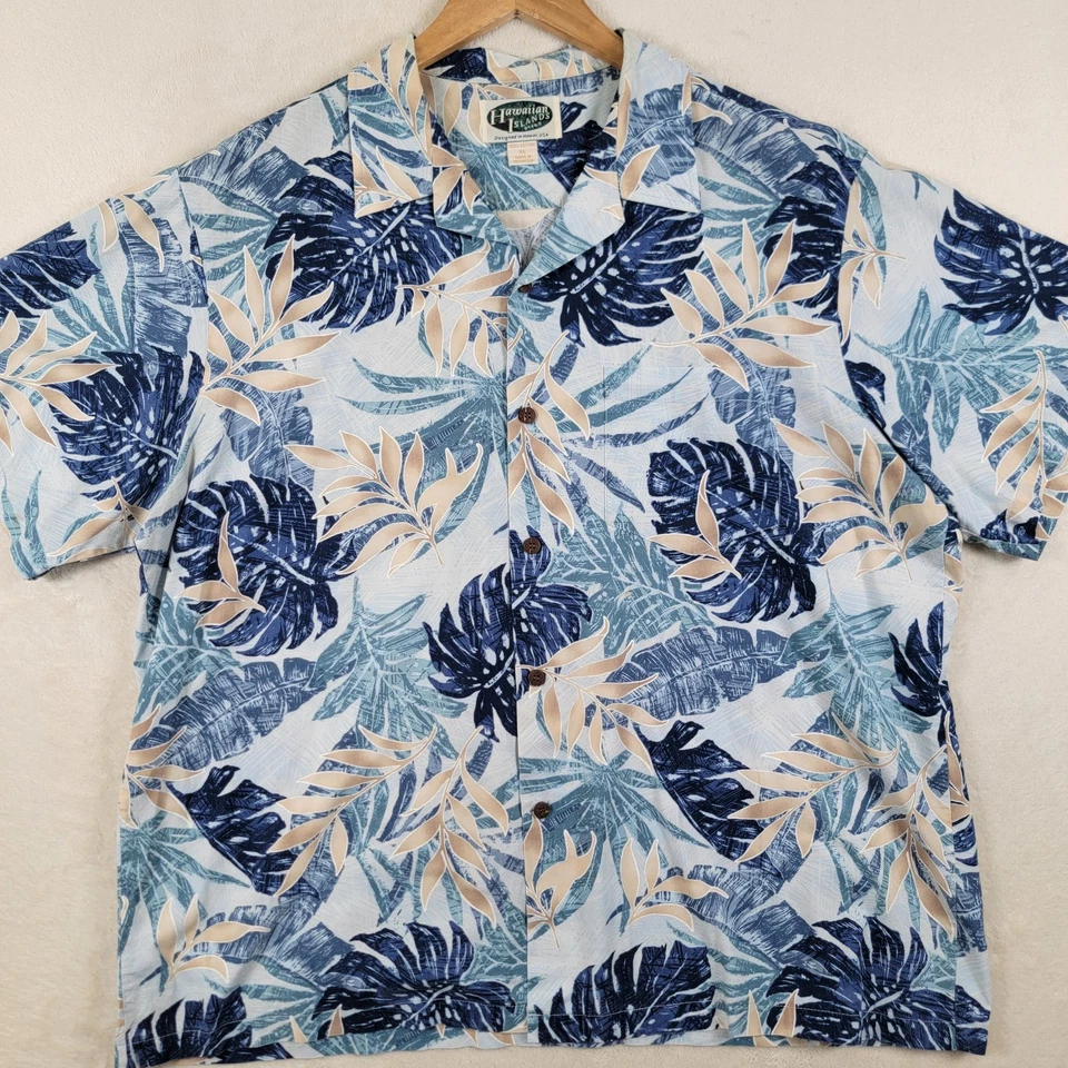 Camisa hawaiana Island Republic para hombre 100 % algodón manga corta con aberturas abotonadas XL Foto 1 de 4