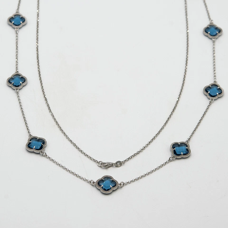 Collana lunga Chimera in argento 925 con inserti di cristallo blu L.581 - Immagine 1 di 4