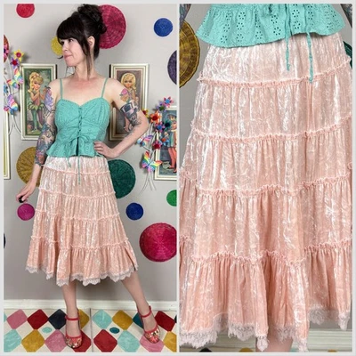 Falda de terciopelo aplastado vintage Y2K melocotón en capas | mediana | cintura 28"-34" Foto 1 de 4